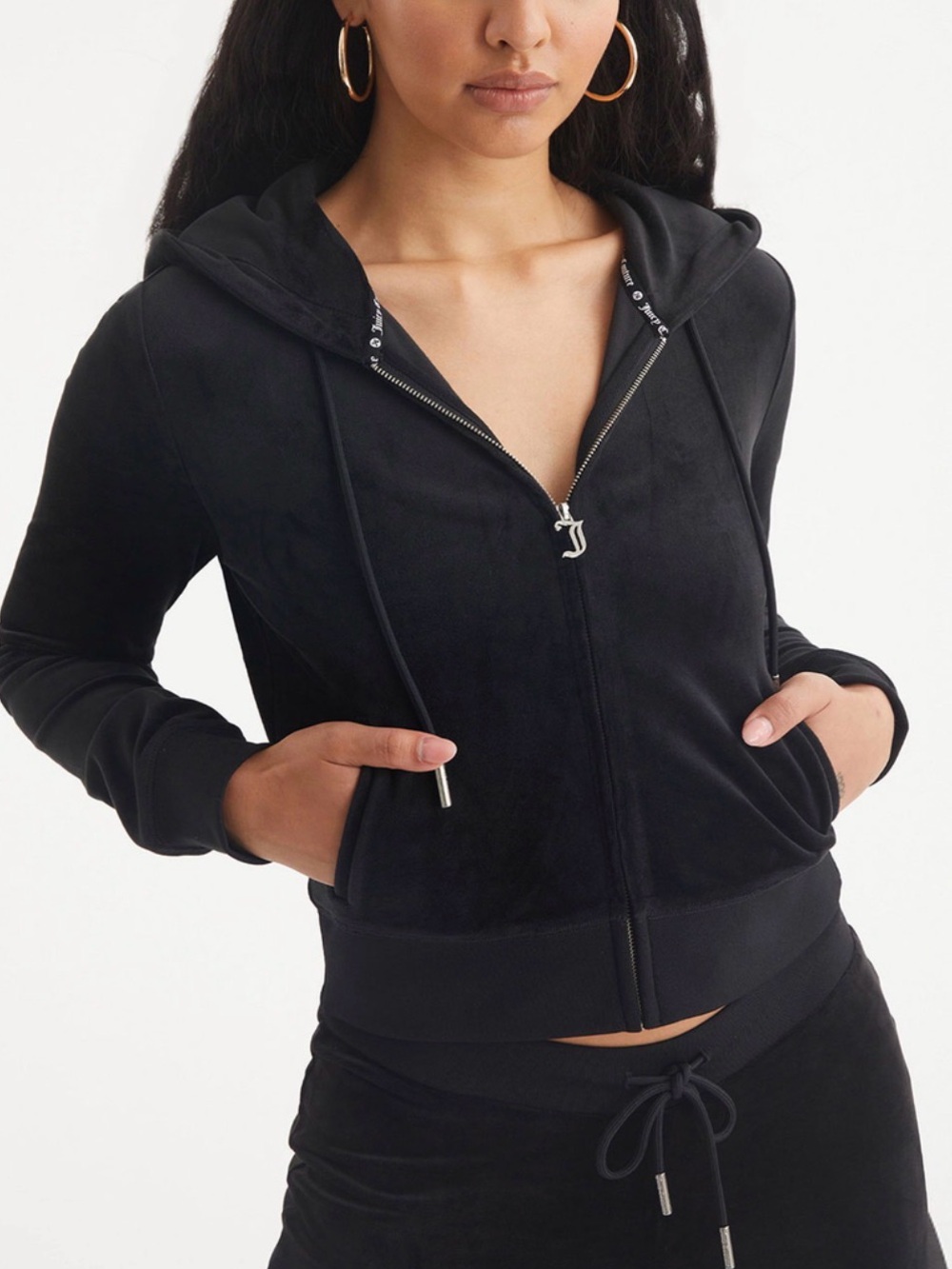 Forever 21 Velour Zip Hoodie - Black